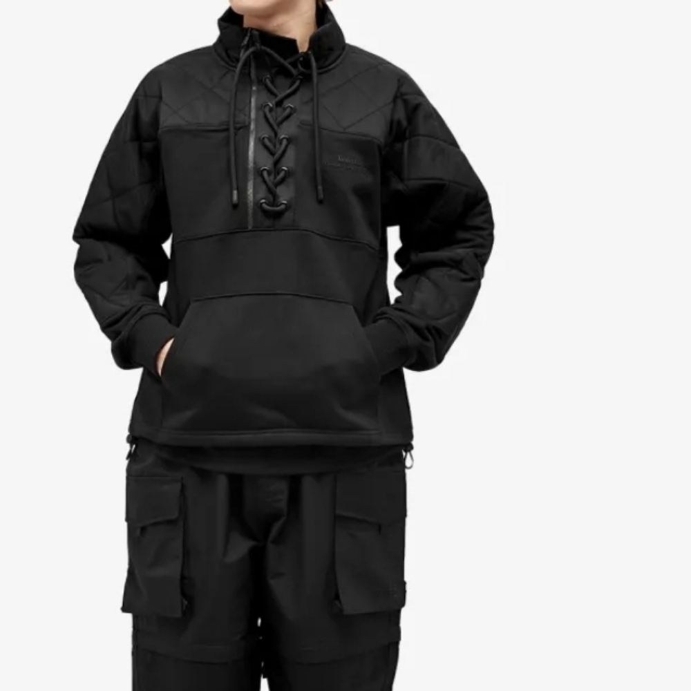 Timberland By Humberto Leon Black Quilted Lace-Up Funnel Pullover Organic Cotton